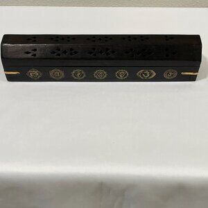 (NEW) NEW AGE IMPORTS Wood & Brass Hinged Incense Combo Burner/Storage Box